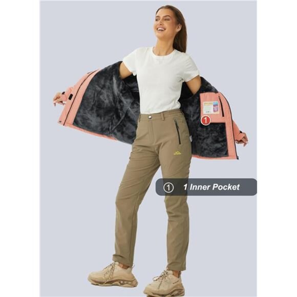 Womens Ski Jacket Waterproof Insulated Snow Jacket Apricot - Picture 6 of 6